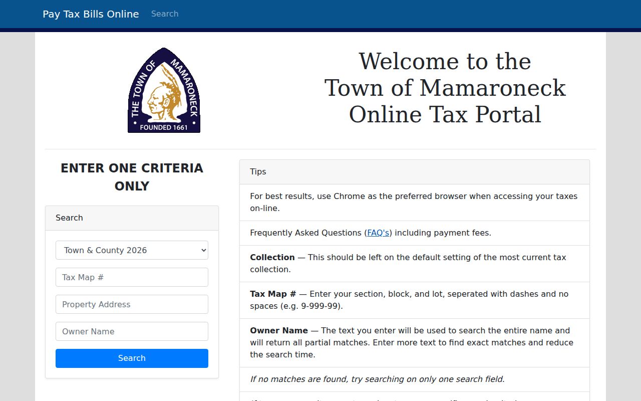 Mamaroneck residents directory Town BAS tax-map and owner-name search