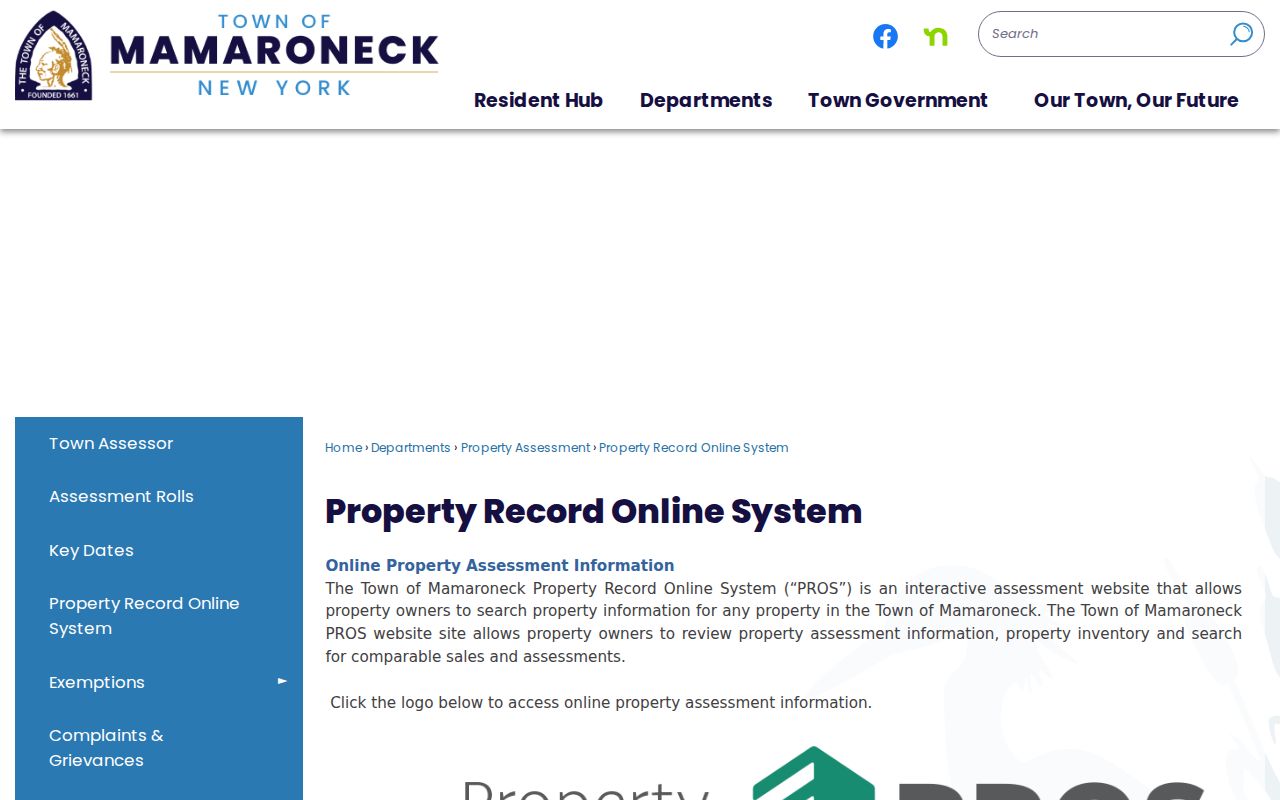 Mamaroneck street directory Town property record system access page